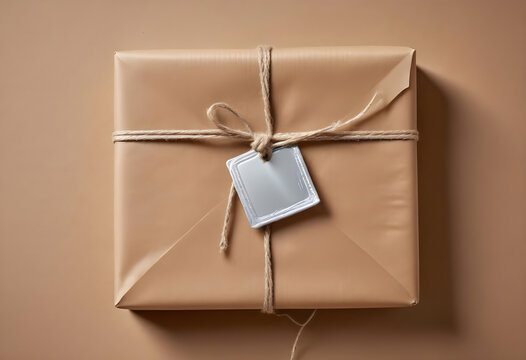 A brown paper package tied with string and sealed, resting on neutral background, evokes sense of anticipation and simplicity