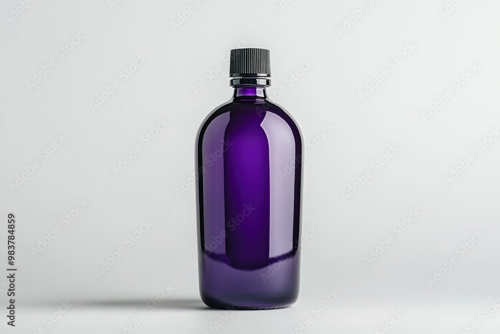 Canvas Prints A Close-Up of a Purple Glass Bottle with a Black Lid on a White Background