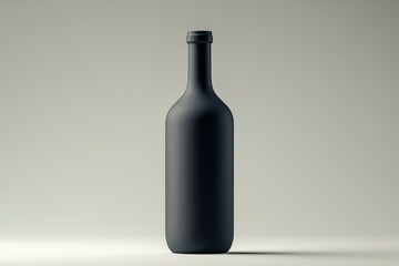 Black Glass Wine Bottle on White Background