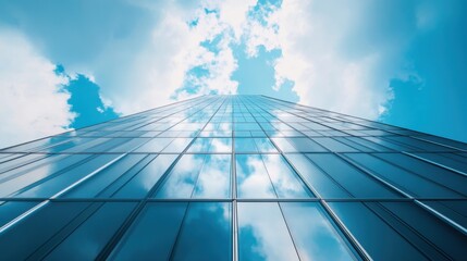 A sleek, modern office building rises into the bright sky, offering a professional and dynamic backdrop for business-themed images