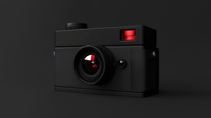 Black vintage camera isolated on black background.