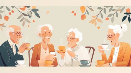 Minimalist background illustration featuring elderly people: international awareness and family care vector concept.
