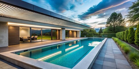 Fototapeta premium In-ground swimming pool with seamless gutter system providing a sleek and modern design