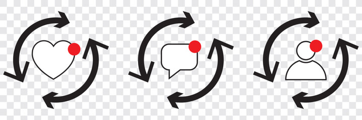 Social media notification icons in speech bubbles like love comment follower seen icon. EPS 10.