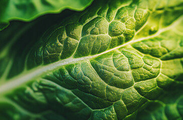 close-up shot of the intricate veins on a lettuce leaf