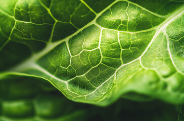 close-up shot of the intricate veins on a lettuce leaf