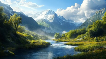 Fototapeta premium A beautiful mountain landscape with a river