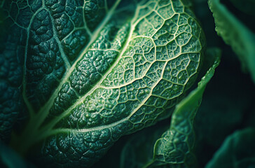 close-up shot of the intricate veins on a lettuce leaf