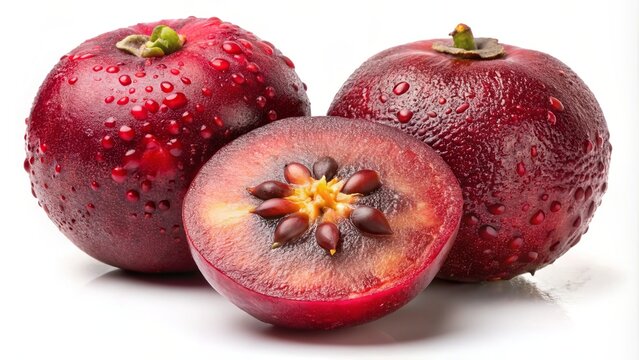 Nature's treasure unfold on a pristine canvas, showcasing the fruit's rustic, bumpy texture and seed-filled interior.