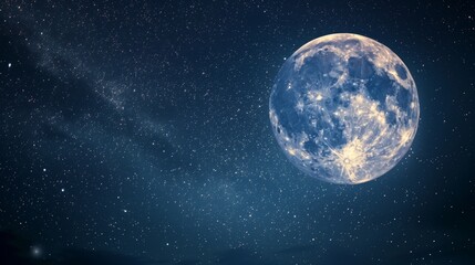 Obraz premium Bright Full Moon and Starry Night Sky - Celestial Nightscape Photography for Astronomical Themes