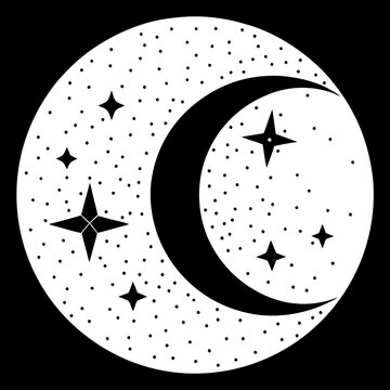 recommend clip art: Simple Moon and Stars Icon, Monochrome, Vector Illustration