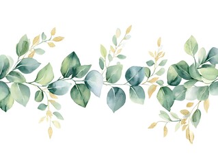 Watercolor eucalyptus garland banner greenery