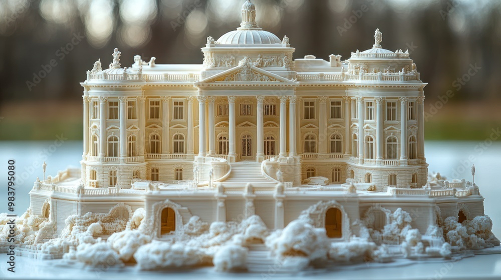 Poster intricate model of a historic building with detailed architecture.