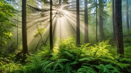 Obraz premium Serene Misty Forest at Dawn