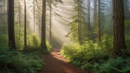 Fototapeta premium Serene Misty Forest at Dawn