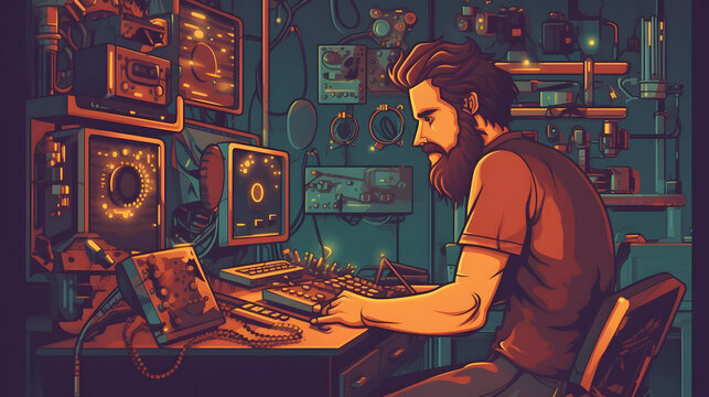 Technician Games illustration flat Vector