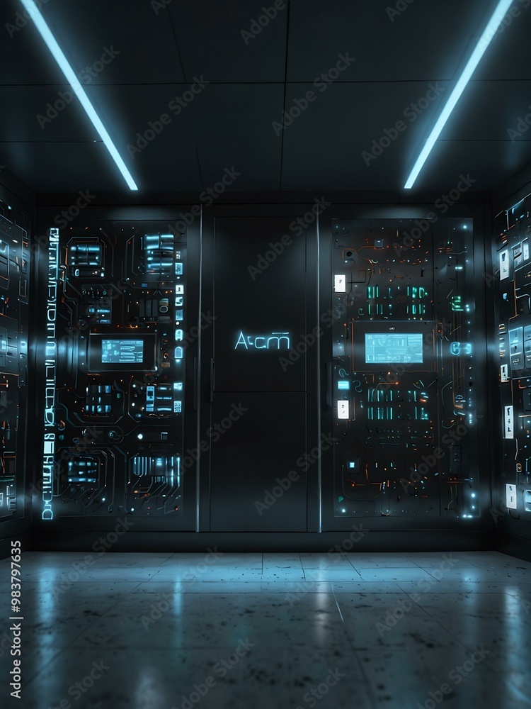 Poster ai cloud computing in futuristic server room, 3d render