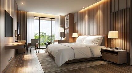 Modern bedroom in hotel,feel worm and relax style