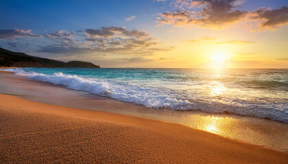Obraz premium sunset on the beach with orange sky background