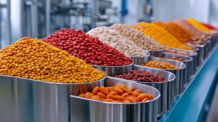 Fototapeta premium Colorful Grains and Spices in Stainless Steel Containers