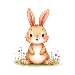 Cute Lovely Rabbit, Watercolor Painting Cartoon Vector Illustration, Good for T-shirt, Book Cover, Birthday Flyer, Poster, Invitation Design