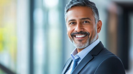 Confident Middle-Aged Businessman Portrait. Indian or Latin CEO Smiling
