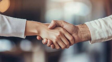 Latin Businesswoman and European Man Shaking Hands, Celebrating Successful Team Collaboration