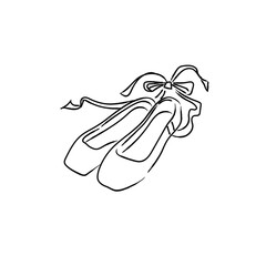 バレエシューズのイラスト02　モノクロ線画