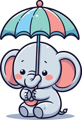 Naklejka premium A vector of a tiny elephant holding a small umbrella with its trunk 