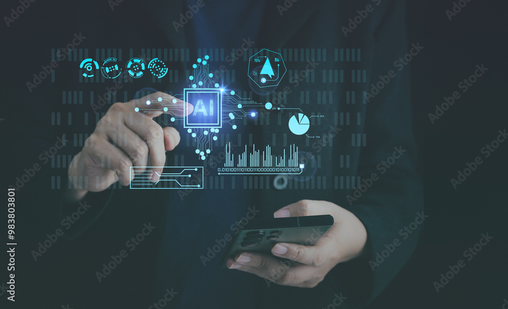Aufkleber artificial intelligence, ai analysis for business. concept of futuristic technology database develop