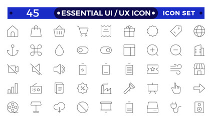 Best collection of ui ux icon set, user interface icon set collection. Basic User Interface Essential Set. Line Outline Icons. For App, Web, Print.