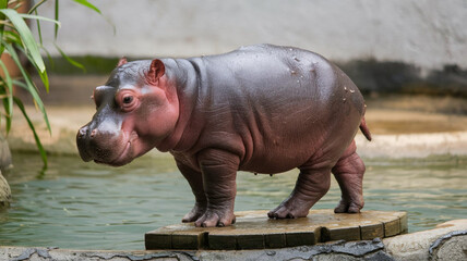 Naklejka premium baby hippopotamus in river