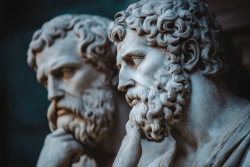 Obraz premium A striking image of two marble statues of bearded men