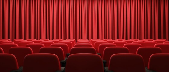 Fototapeta premium Red Theater Curtains with Empty Seats in Cinema Hall