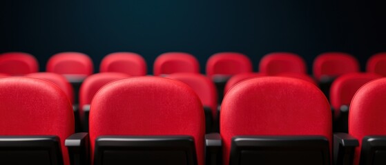 Fototapeta premium Rows of Red Theater Chairs in a Dark Environment
