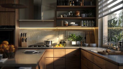 Modern kitchen interior design. 3d rendering