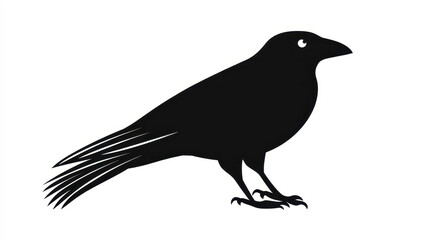 Obraz premium A sleek black crow silhouette illustration on a clean background, perfect for various design projects.