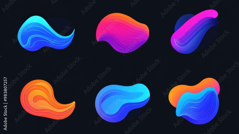 Poster vivid multicolored abstract shapes on a dark background create dynamic flow, perfect for modern desi