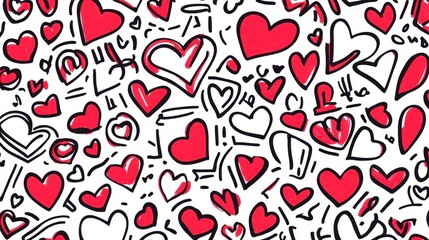 Obraz premium A stylish seamless pattern featuring romantic red doodles, perfect for trendy event designs and vibrant wallpapers.