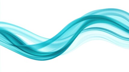 Dynamic teal blue wave design, featuring flowing swirls and undulating curves against a clean, white background.