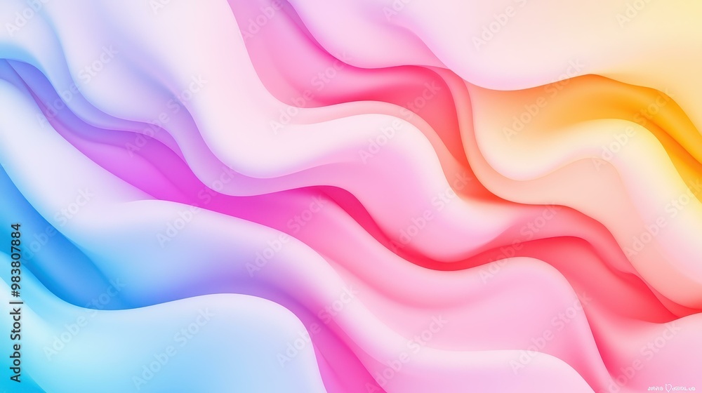 Poster experience a vibrant summer with 3d flow shapes that create a captivating, colorful gradient backgro
