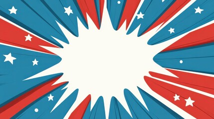 Fototapeta premium Celebrate freedom with a vibrant abstract poster, showcasing stars and rays in bold colors for a festive look. Perfect for Independence Day