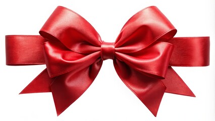 Fototapeta premium Vibrant red bow with fluffed tails glows against crisp white background, perfect for wrapping Christmas gifts, festive