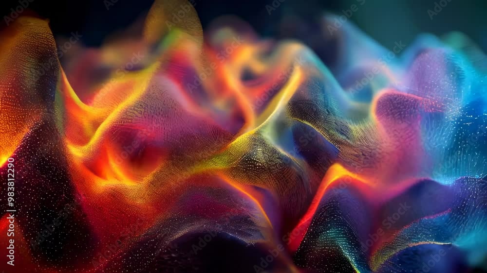 Poster dynamic abstract waves of colorful light on a dark background, creating a mesmerizing and futuristic