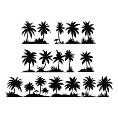 Set of black silhouettes of coconut tree. Black palms tree	