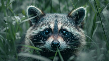 Fototapeta premium Minimalist background: Cute raccoon illustration with a wild and funny character in nature, perfect for baby animal art.