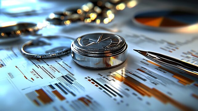 Close-up of euro coin on a pile of dollars, symbolizing the concept of time being money