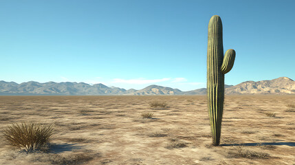 Desert cactus: Tall cactus standing alone in barren desert