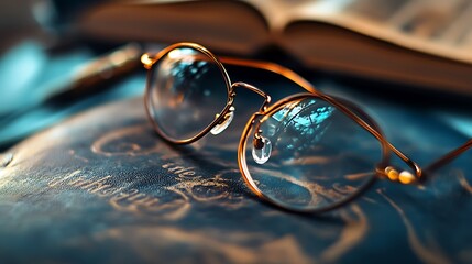 Vintage spectacles resting on a well-worn book, a timeless symbol of knowledge and intellectual pursuit