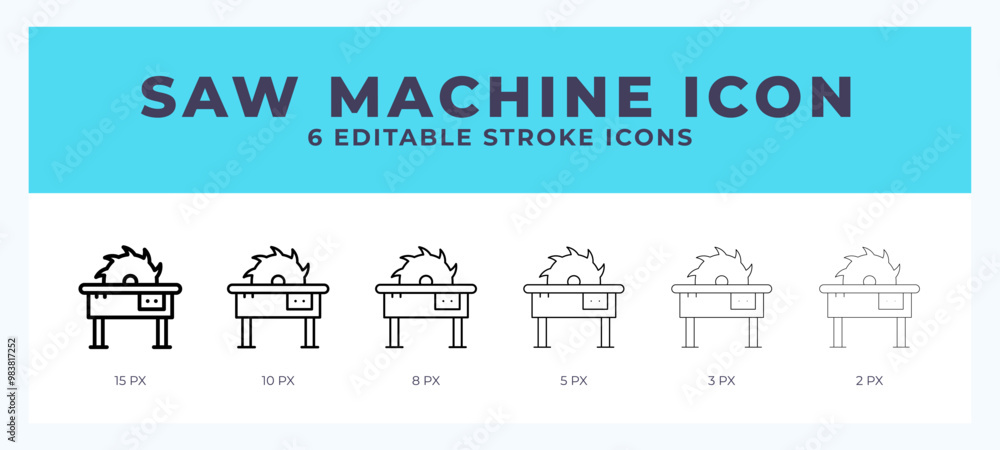 Poster saw machine icon vector for web. and mobile app. editable stroke outline icon.